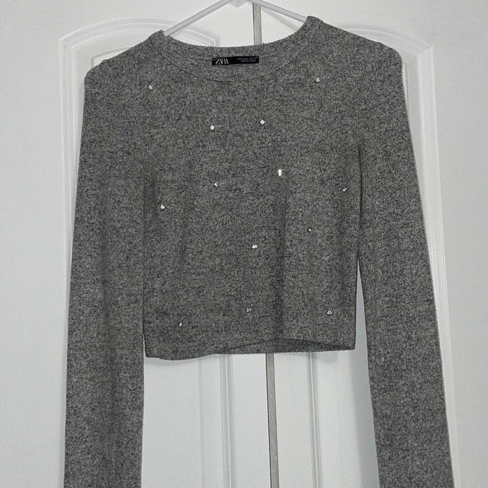 Gray crop long sleeve Zara sweatshirt